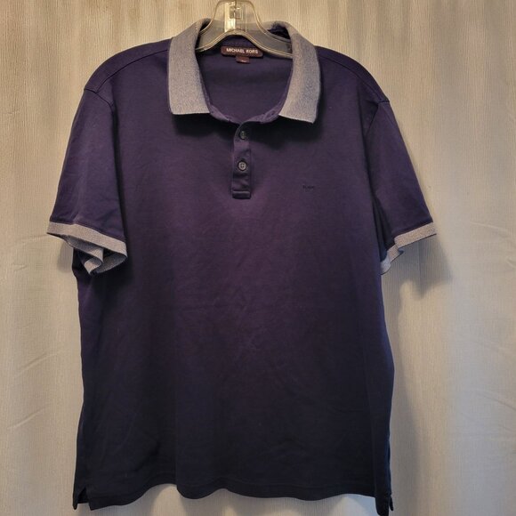 Michael Kors Mens Polo Shirt Navy Blue Large Cotton Blend Short Sleeve Embroider - Picture 1 of 8